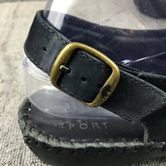 Natural Sport Navy Blue Sandal Wedge Heel Nubuck Leather Peep Toe Size 7M - Picture 6 of 8